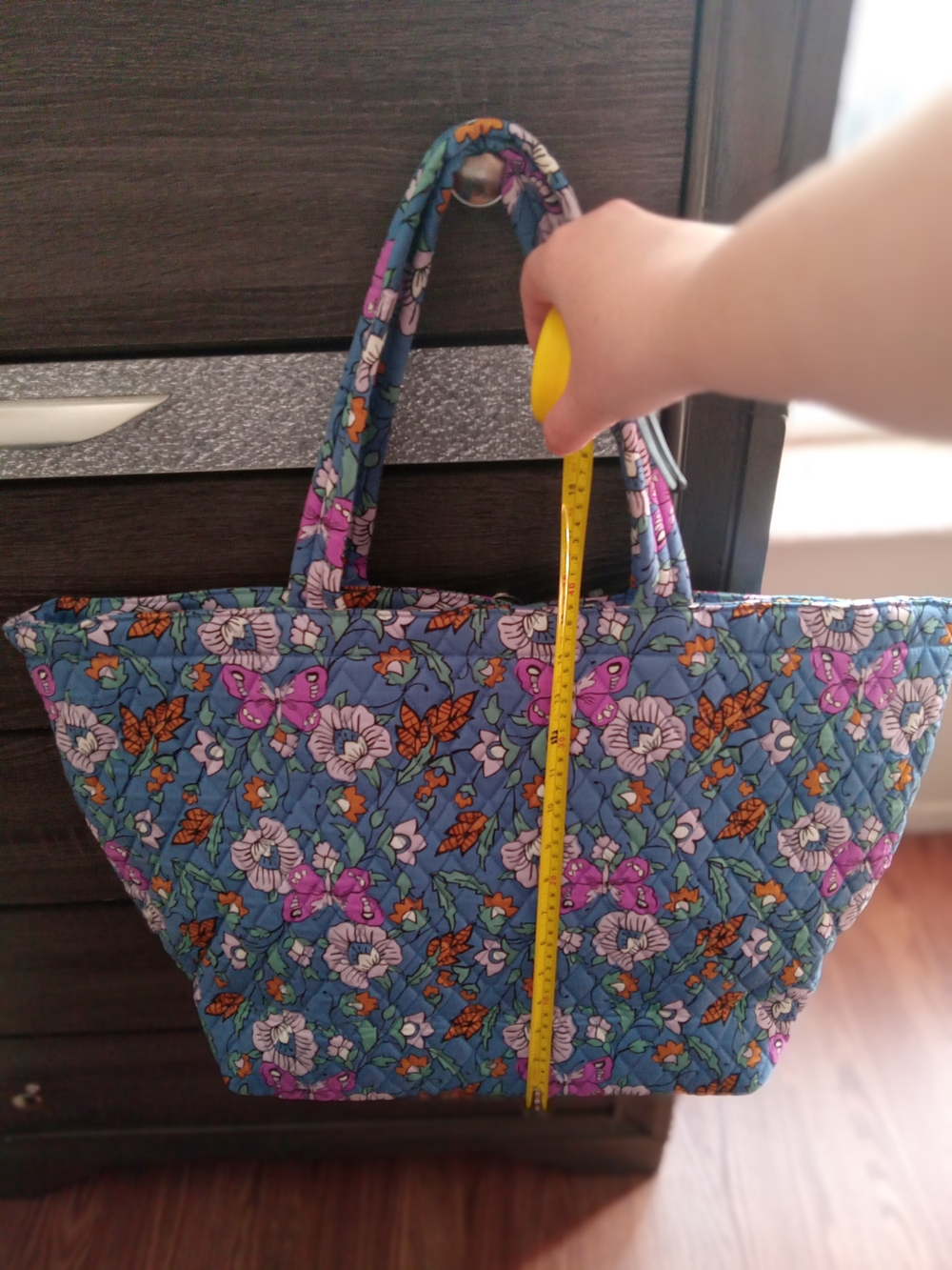 Vera Bradley Blue Quilted Floral Tote with Purple and Orange Accents - Picture 6 of 14